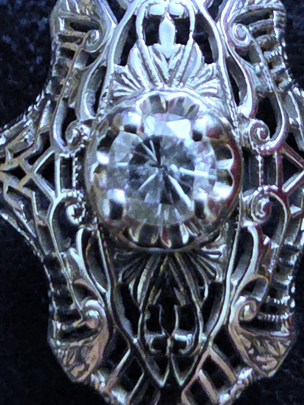 14k Diamond Filigree White Gold Ring (Vintage)